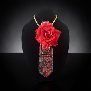 Red Floral Statement Necklace with Rose Accent